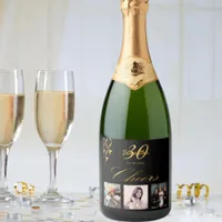 30th birthday party black gold cheers photo sparkling wine label