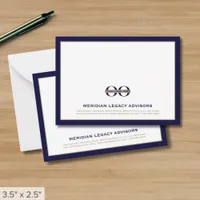 Navy Blue and Gold Business Note Cards with Logo