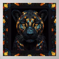 Mosaic Stained Glassed Black Panther Portrait  Poster