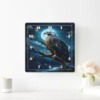 Majestic Eagle Perched Under Moonlit Sky Square Wall Clock