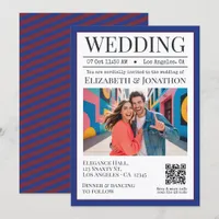 Navy & Burgundy Magazine Wedding Photo Invitation
