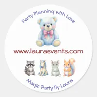 Kids Party Planner Pastel Teddy Bear QR Code Logo Classic Round Sticker
