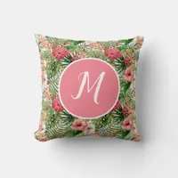 Tropical Botanical Monogram Throw Pillow