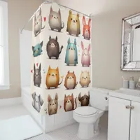 Cute cartoon bunch of fun cat critters  shower curtain