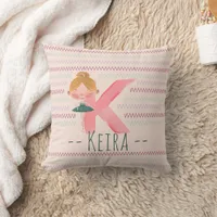 Blush Pink Ballerina Monogram K – Personalized Art Throw Pillow