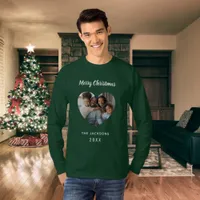 Christmas green family photo heart name dad T-Shirt