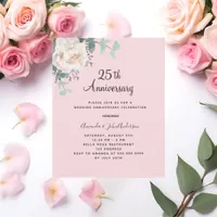 Floral pink 25th wedding anniversary invitation