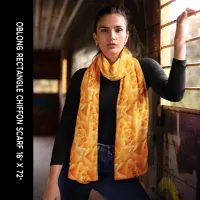 Orange Rose Pattern Chiffon Scarf