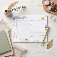 Dusty Blue Blush Watercolor Floral Daily Schedule  Notepad