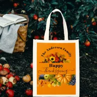 Fall Fruits Flowers And Foliage Happy Thanksgiving Grocery Bag