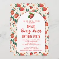 Berry First Strawberry Girl 1st Birthday Party  Invitation