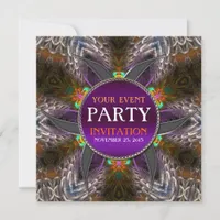 Tribal Fractal Feathers Adult Party Invitation