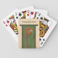 Southwest Chile Wreath on Rustic Green Wood Door Poker Cards