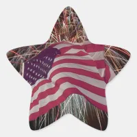 American Flag and Fireworks Star Sticker