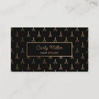 Black & Rose Gold Scissor Pattern Hair Stylist Business Card