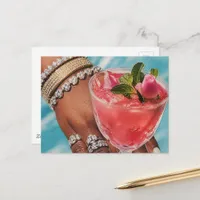 Elegant Rose Drink and Jewels Mixed Media Collage  Postcard