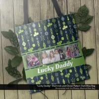 "Lucky Daddy" Shamrock Clover Pattern Blue Photo Tote Bag