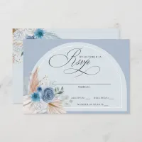 Rustic Calligraphy Boho Dusty Blue Pampas Wedding RSVP Card