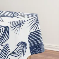 Bold Caribbean Tribal Mudcloth: White, Navy Blue Tablecloth