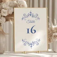 Elegant Vintage Romance Dusty Blue Floral Wedding Table Number