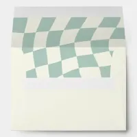 Retro Groovy Green Checkerboard Wedding Envelope