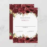 Burgundy Gold Floral Quinceanera  RSVP Card