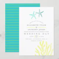 Turquoise and Yellow themed Beach Wedding Invitation