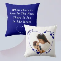 Happy Heart Blue Custom Photo Pillow