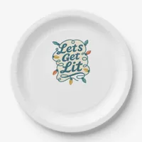 Let's Get Lit Funny Christmas Lights Holiday Party Paper Plates