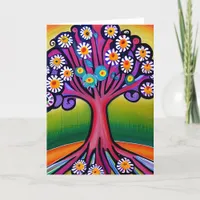 Colorful Folk Art Style Whimsical Tree | Birthday Card