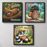 Cut Cartoon Skunk, Porcupine and Raccoon Peel And Stick Photo Tile
