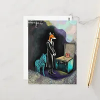 Adorable Red Fox and a Zebra Fantasy Postcard