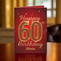 Luxurious Elegant Ruby Red and Gold 60th Birthday Card