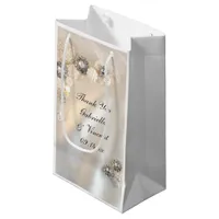 Faux Pearl and Diamond Buttons Wedding Thank You Small Gift Bag