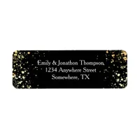 Elegant Gold Confetti White Return Address Black Label