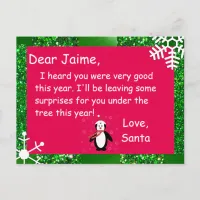 Christmas Postcard from Santa to a child