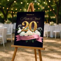 White Flowers Golden Chic 20th Wedding Anniversary Foam Board