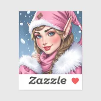 Cute Pink Elf Christmas Sticker
