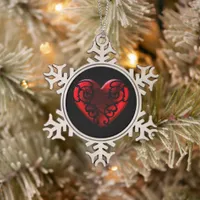 Filigree Goth Red Heart Snowflake Pewter Christmas Ornament