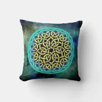 Mandala Rope Seamless Pattern - Aqua Throw Pillow