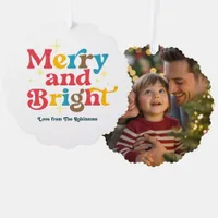Retro Holiday Merry & Bright Retro Christmas Photo Ornament Card