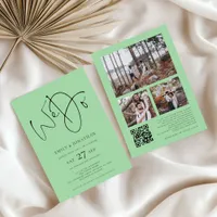 We Do 3 Photos QR Code Celadon Green Wedding  Invitation