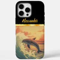 Dolphin leaps among colorful ocean waves iPhone 16 pro max case