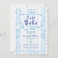 Café Bébé French Modern Blue Boy Baby Shower Invitation