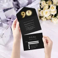 90th birthday black gold photo rsvp all in one invitation