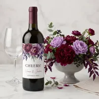 Moody Plum Burgundy Watercolor Floral Fall Wedding Wine Label