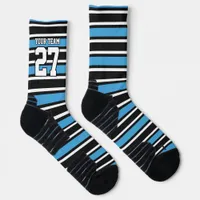 Sports Team Name Number Blue Stripes Football Socks