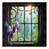 Pretty Boho Purple Dreamcatcher in Window   Acrylic Print