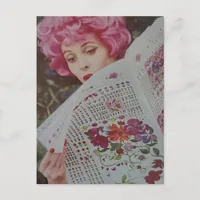 1950s Era Pretty Pink Hair Retro Lady Postcard