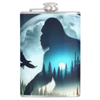 Double Exposure Bigfoot, Eagle and Full Moon Flask